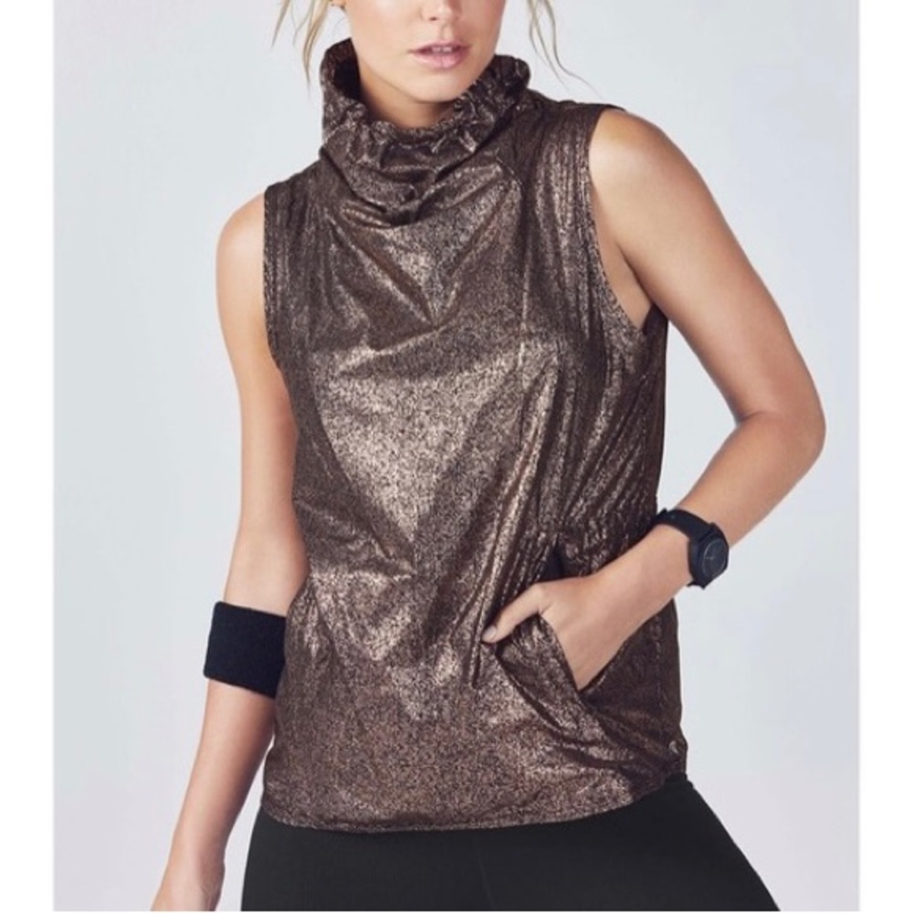 Fabletics Rose Gold Black Ripstop Athletic Women’s Vest Size 1X NWT